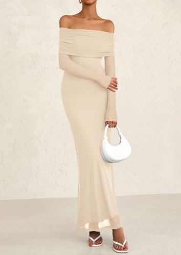 PRETTYGARDEN Women's Off The Shoulder Bodycon Maxi Dress Lon...