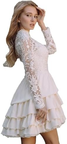 Short Wedding Dresses for Bride 2025 Beach Lace Long Sleeve Short Wedding Dresses for Bride 2025 Beach Lace Long Sleeve ...