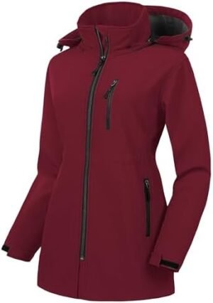 CREATMO US Women's Plus Size Long Softshell Jacket Waterproo...
