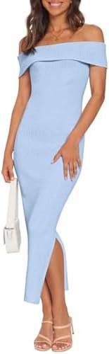 MEROKEETY Women's 2025 Off Shoulder Bodycon Midi Dress Summe... MEROKEETY Women's 2025 Off Shoulder Bodycon Midi Dress Summe...
