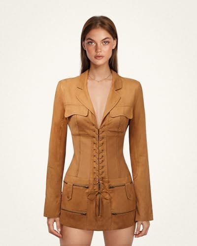 JW PEI Women's Suede Corset Jacket Mini Dress