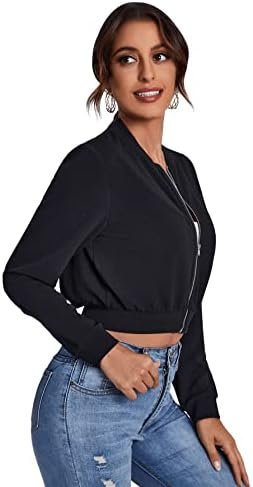 SweatyRocks Women's Casual Long Sleeve Solid Zip Up Coat Cro...