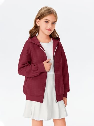 Haloumoning Girls Zip Up Hoodie Kids Fashion Oversized Textu...