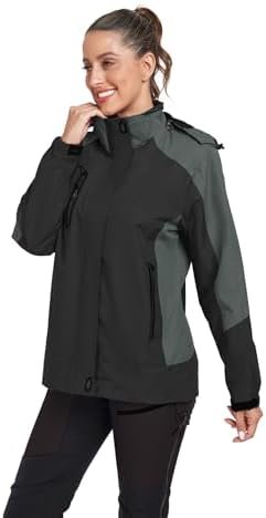 Women's Waterproof Rain Jacket with Detachable Hood Lightwei...