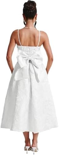 Cudiew Satin Jacquard Prom Dress Bow on Back Tea Length Cudiew Satin Jacquard Prom Dress Bow on Back Tea Length Cors...