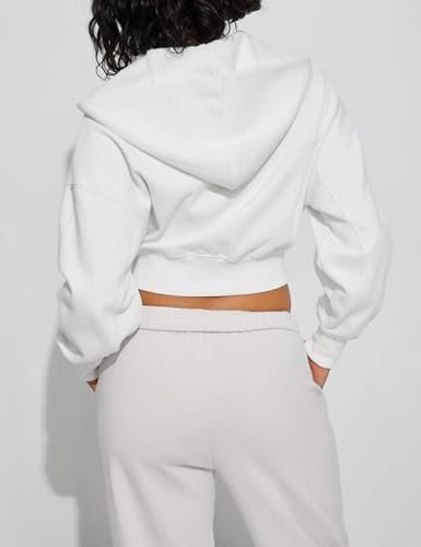 Hooever Womens Cute Workout Cropped Zip Up Drawstring Hoodie...