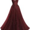 YMSHA V Neck Tulle Prom Dresses 2025 Long Sparkly Lace Forma...