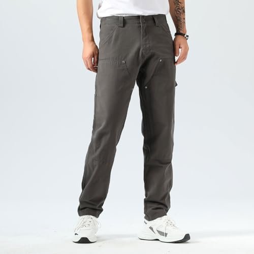 Plaid&Plain Men's Work Pants Straight Fit Carpenter Pants Ut...