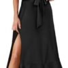 ANRABESS Women's Square Neck Ruffle Split Midi Elegant Forma...