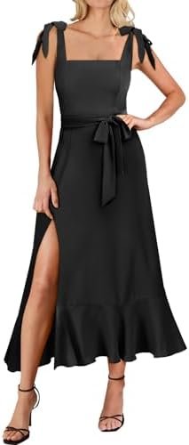 ANRABESS Women's Square Neck Ruffle Split Midi Elegant Forma... ANRABESS Women's Square Neck Ruffle Split Midi Elegant Forma...
