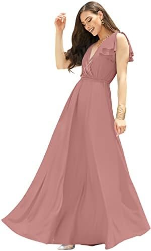 KOH KOH Womens Long V-Neck Ruffle Sleeveless Bridesmaid Prom... KOH KOH Womens Long V-Neck Ruffle Sleeveless Bridesmaid Prom...