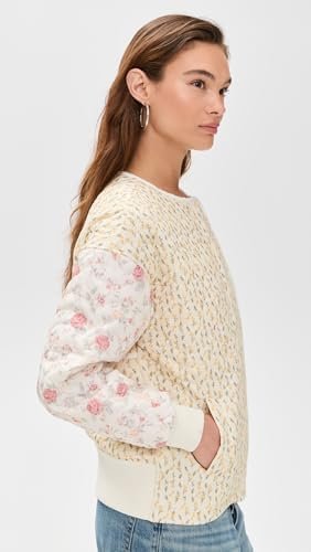 Avec Les Filles Women's Collarless Quilted Bomber Jacket