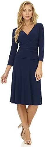 Rekucci Women's Slimming 3/4 Sleeve Fit-and-Flare Crossover ...