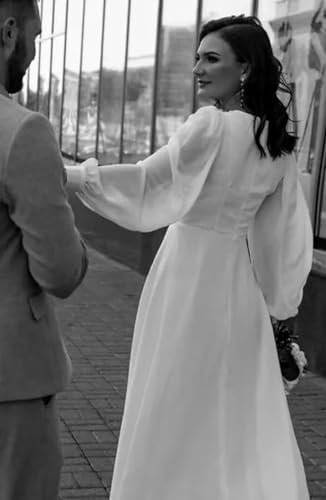 Womens Long Sleeves Tea Length Wedding Dress for Bride Chiff...