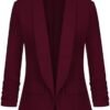 Women's Casual Open Front Blazers Shawl Lapel Ruched 3/4 Sle...