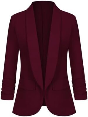 Women's Casual Open Front Blazers Shawl Lapel Ruched 3/4 Sle... Women's Casual Open Front Blazers Shawl Lapel Ruched 3/4 Sle...
