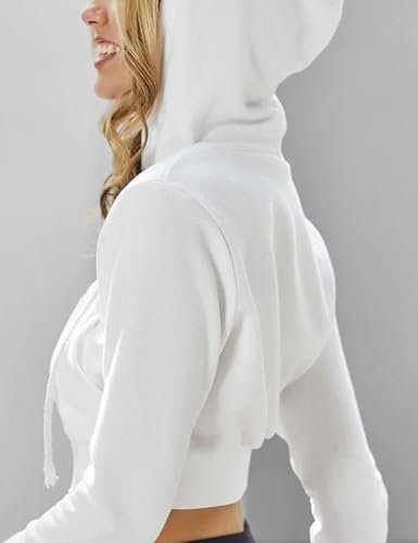 Hooever Womens Cute Workout Cropped Zip Up Drawstring Hoodie...