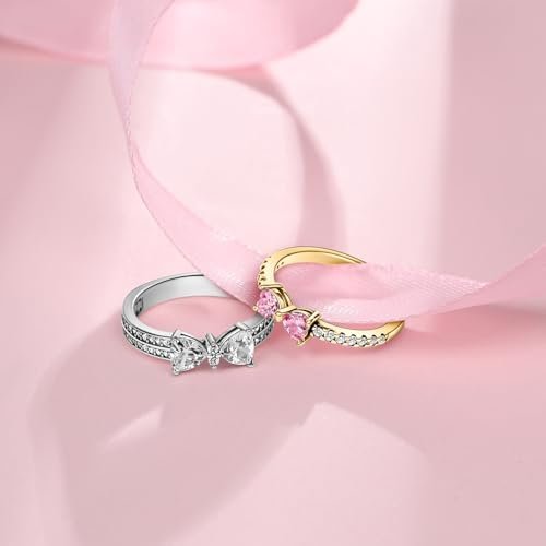 UneDouce Sparkling Bow Rings Set with 14K Gold/Silver Platin...