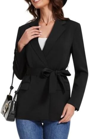 Womens Casual Blazers Long Sleeve Open Front Suit Wrap-Belte... Womens Casual Blazers Long Sleeve Open Front Suit Wrap-Belte...