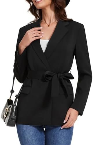 Womens Casual Blazers Long Sleeve Open Front Suit Wrap-Belte...