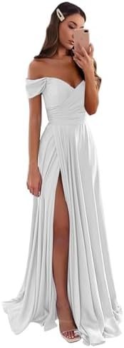 Satin Bridesmaid Dresses Long V Neck Ruched Off The Shoulder... Satin Bridesmaid Dresses Long V Neck Ruched Off The Shoulder...