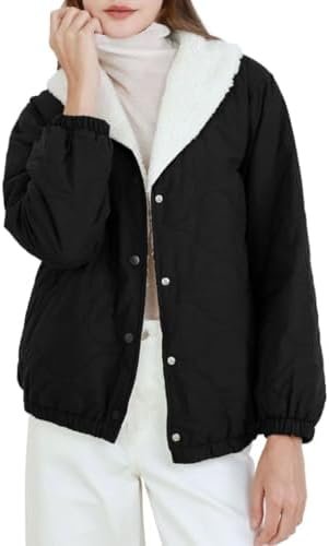 Amazhiyu Women's Sherpa-Lined Puffer Jacket Fleece Button Wi...