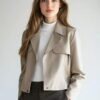 Cropped Leather Jacket Women | Genuine Leather Coat Snap But...
