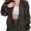 Fahsyee Women's Faux Leather Jacket Oversized Moto Biker Coa...
