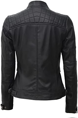 Blingsoul Brown Leather Jacket Women - Cafe Racer Black Wome...