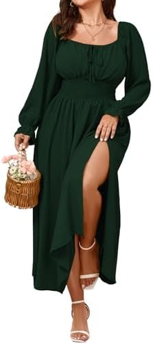 Women's Plus Size Dress Long Sleeve Smocked Dress Square Nec... Women's Plus Size Dress Long Sleeve Smocked Dress Square Nec...
