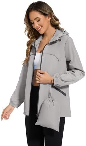Avoogue Waterproof Jacket with Hood Packable Raincoats for W...