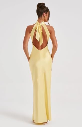 Cudiew Halter Tie Satin Bridesmaid Dress Long Prom Dresses f...