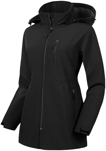 CREATMO US Women's Plus Size Long Softshell Jacket Waterproo...
