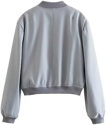 Chatinction Womens Cropped Bomber Jackets Pockets Snap Butto...