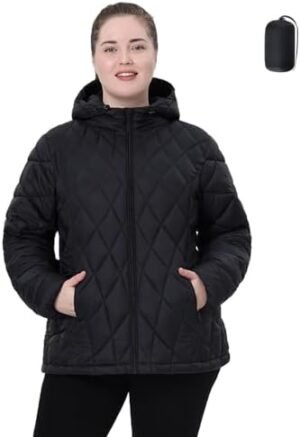 Plus Size Women's Packable Puffer Jacket 1X-5X Water-Resista...