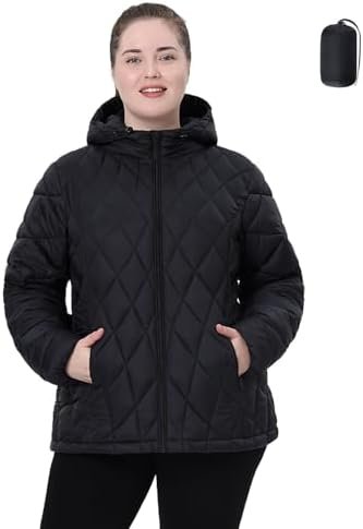 Plus Size Women's Packable Puffer Jacket 1X-5X Water-Resista...