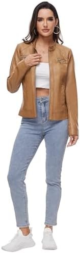 Fahsyee Zip Leather Jackets for Women Motorcycle Faux PU Mot...