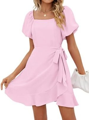 SAMPEEL Womens Summer Dresses Square Neck Puff Sleeve Tie Wa... SAMPEEL Womens Summer Dresses Square Neck Puff Sleeve Tie Wa...