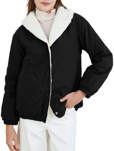 Amazhiyu Women's Sherpa-Lined Puffer Jacket Fleece Button Wi...