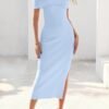 MEROKEETY Women's 2025 Off Shoulder Bodycon Midi Dress Summe...