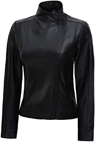 Blingsoul Womens Real Leather Motorcycle Jacket - Asymmetric...