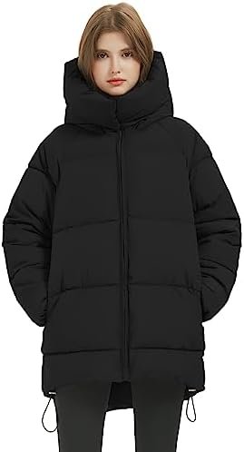 Flygo Womens Hooded Quilted Puffer Jacket Mid-Length Padded ...