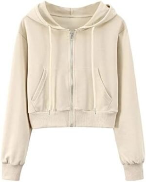Hooever Womens Cute Workout Cropped Zip Up Drawstring Hoodie... Hooever Womens Cute Workout Cropped Zip Up Drawstring Hoodie...