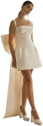Short Satin Bow Wedding Dresses for Bride 2025 Simple Elegan... Short Satin Bow Wedding Dresses for Bride 2025 Simple Elegan...