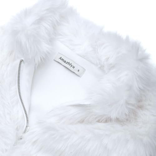 Amazhiyu Women's Faux Fur Zip Up Vest Stand Collar Sleeveles...
