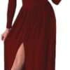 Women Long Sleeve Slit Maxi Long Dresses Deep V Neck Cold Sh...