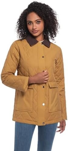 Quilted Barn Jacket for Women Corduroy Collar Lightweight Pu...