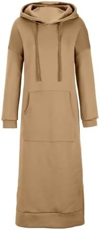 Womens Long Sleeve Hoodies Casual Maxi Length Hooded Dress w...