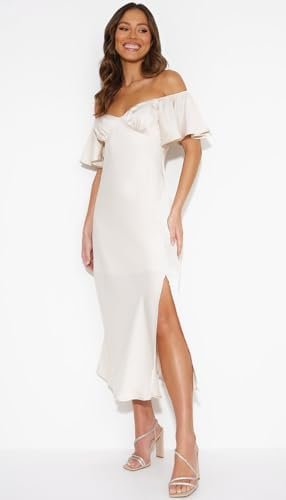 2025 Summer Women's Satin Off Shoulder Formal Dress Wedding ...