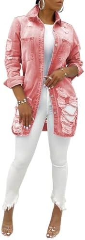 sexycherry Denim Jacket for Women Long Sleeve Classic Trucke...